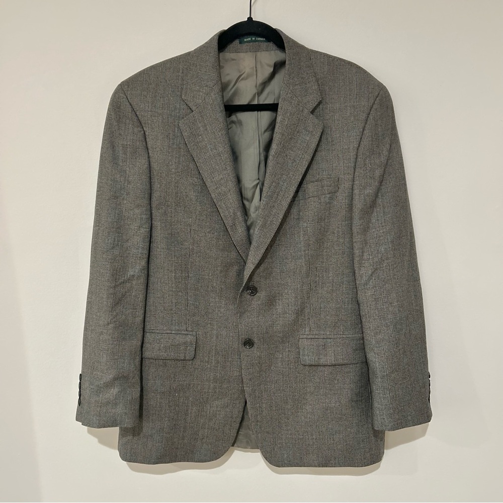 Vtg Lauren Ralph Lauren Men’s 42R Gray Plaid Sport Coat Blazer, Wool Cashmere